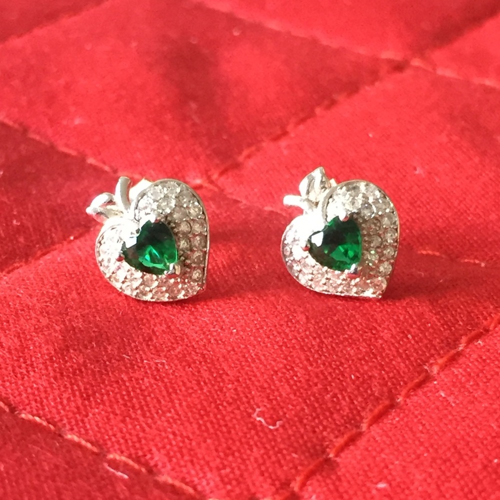 925 Sterling Silver Green Apple Stud Earrings