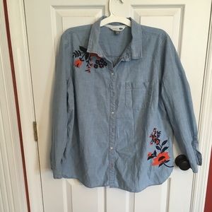 Embroidered Chambray Top