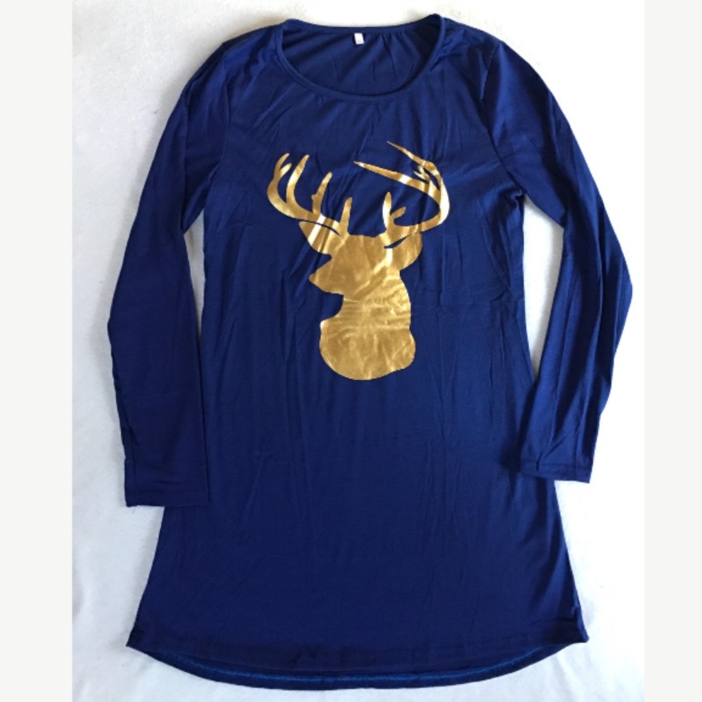 NWOT Blue Gold Reindeer Tunic Mini Dress XS S - Picture 2 of 5