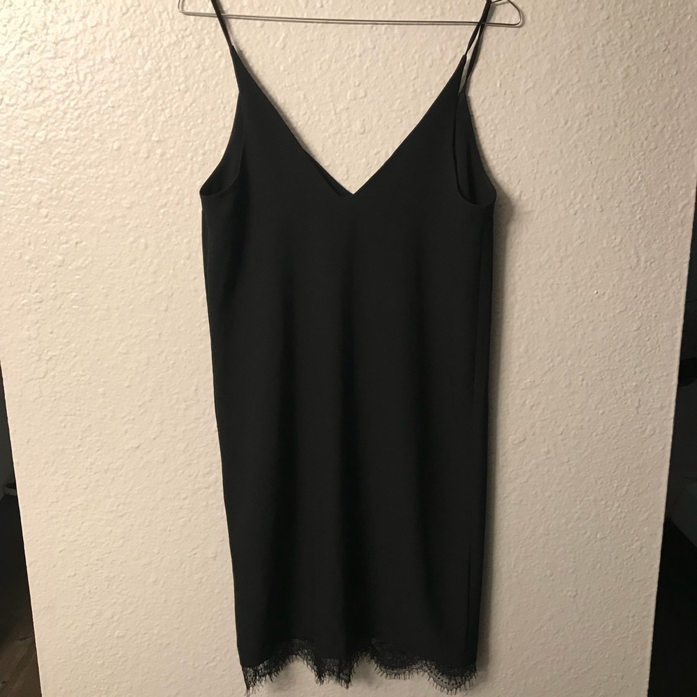 Black spaghetti strap dress with black lace
