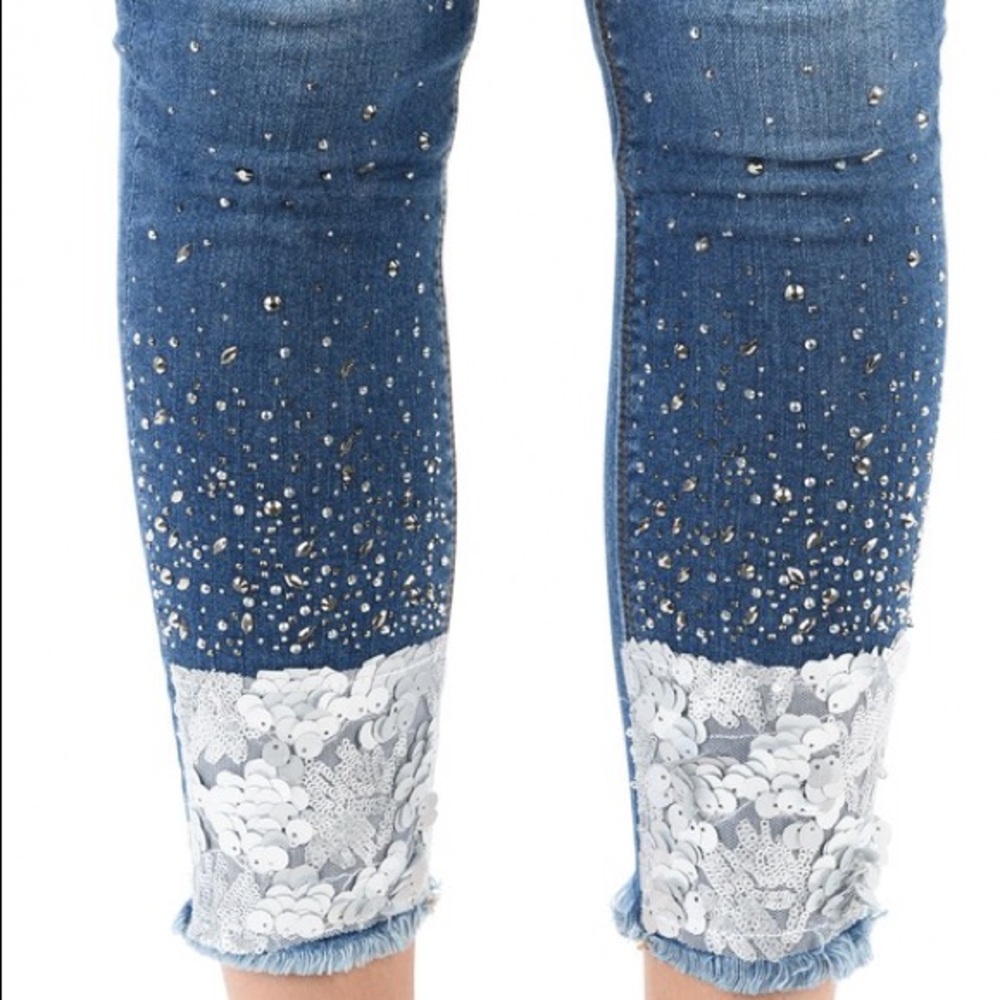 🅱️Sequin Rhinestone Skinny Jeans Ankle Skinny - Picture 5 of 5