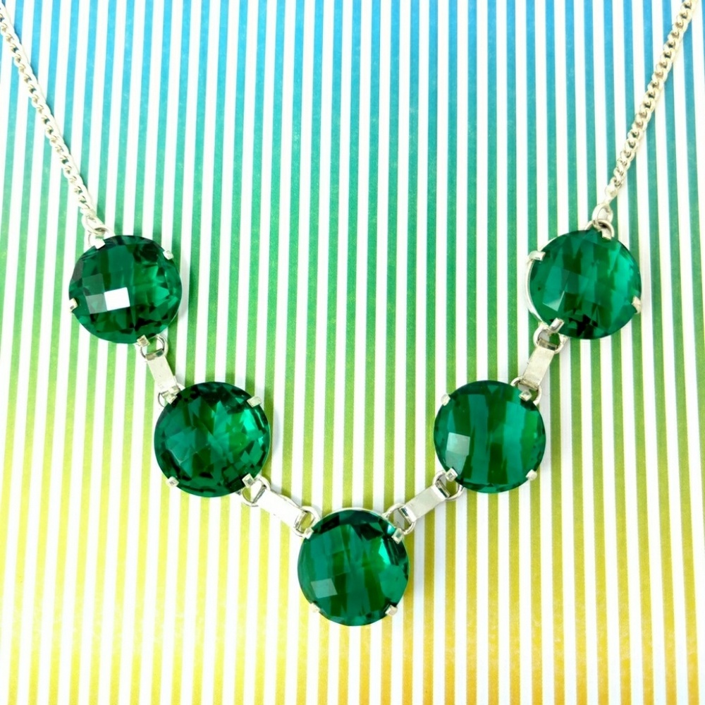 Green Stone Sterling Silver Necklace Huge Statement