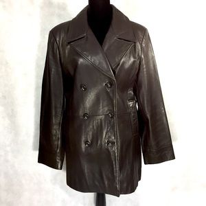 Colebrook & Co Chocolate Brown Leather Peacoat