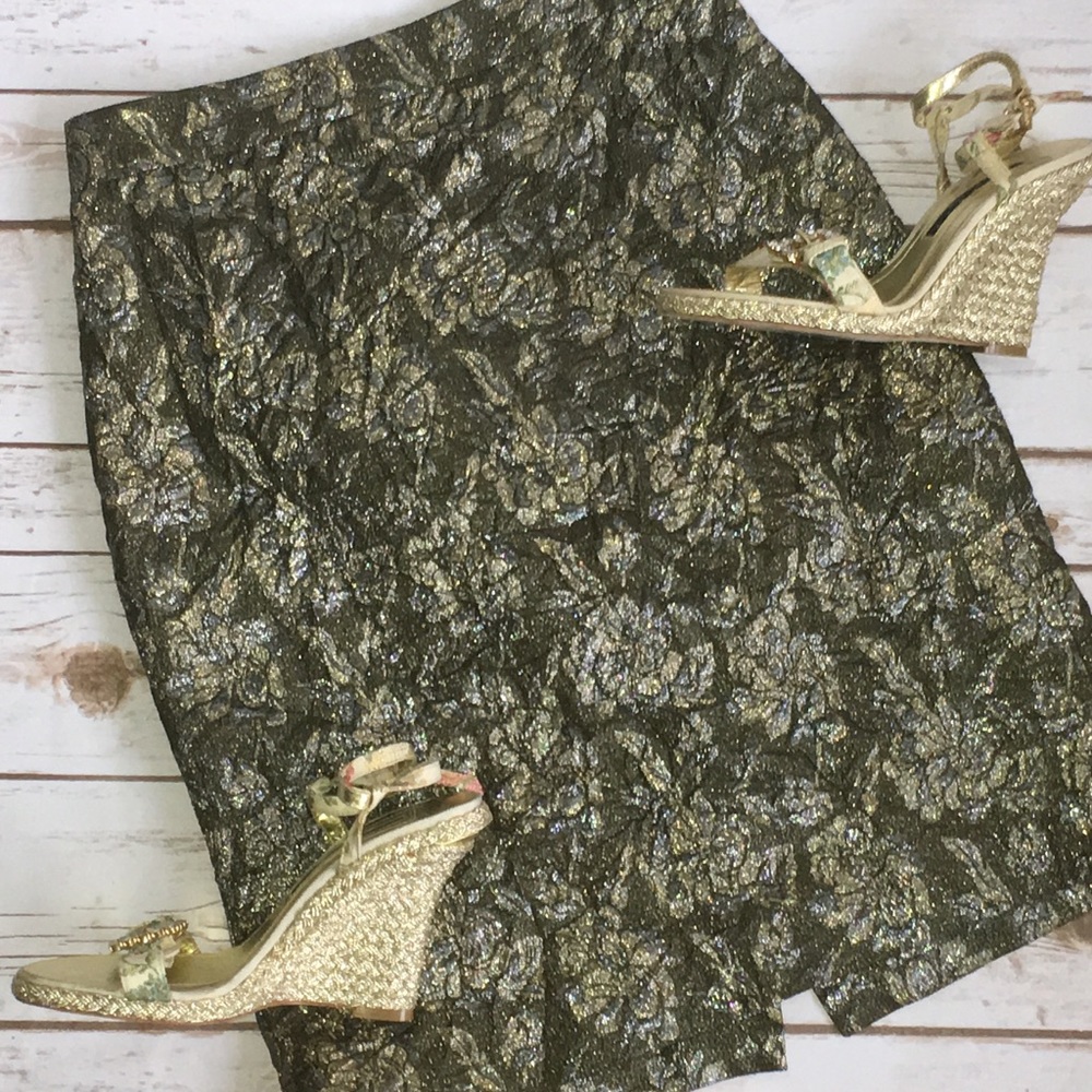 J. Crew • Metallic, Crinkle Fabric Pencil Skirt