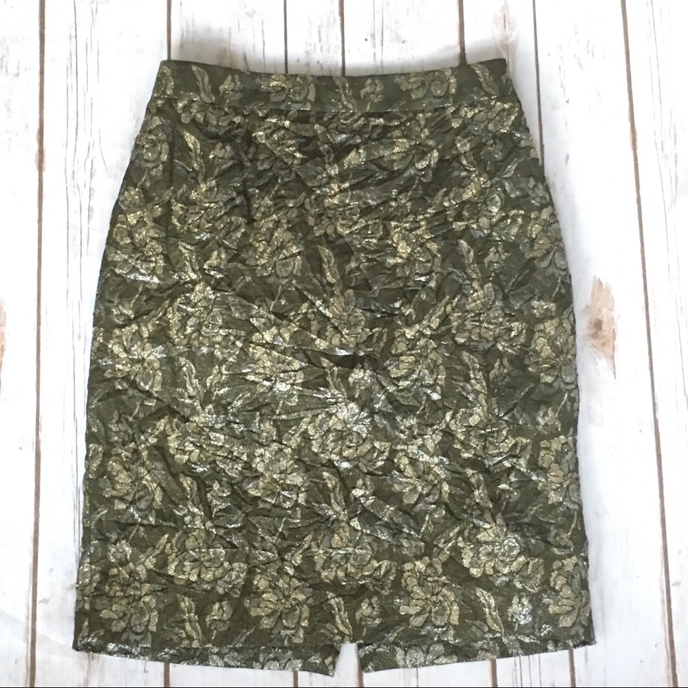 J. Crew • Metallic, Crinkle Fabric Pencil Skirt - Picture 2 of 8
