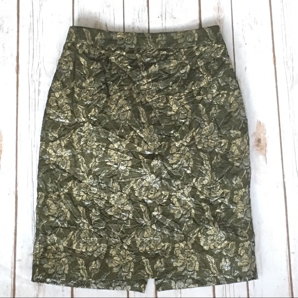 J. Crew • Metallic, Crinkle Fabric Pencil Skirt - Picture 2 of 8