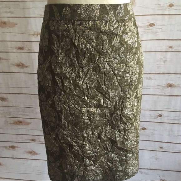 J. Crew • Metallic, Crinkle Fabric Pencil Skirt - Picture 3 of 8
