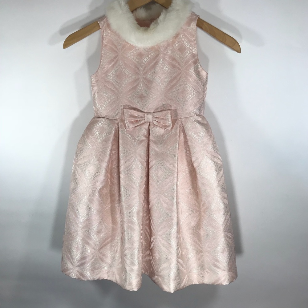 JANIE & JACK Pink Dress with Faux Fur Collar Sz 5