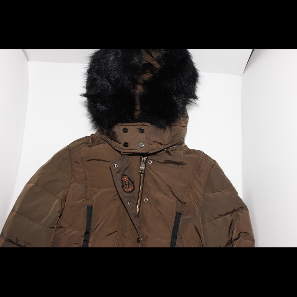 Zara Luxe Brown Puffer Faux Fur Hooded Coat - Picture 3 of 7