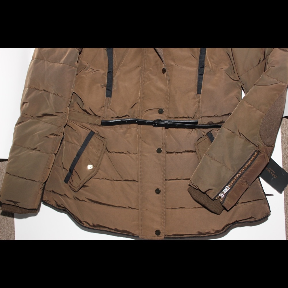 Zara Luxe Brown Puffer Faux Fur Hooded Coat - Picture 4 of 7