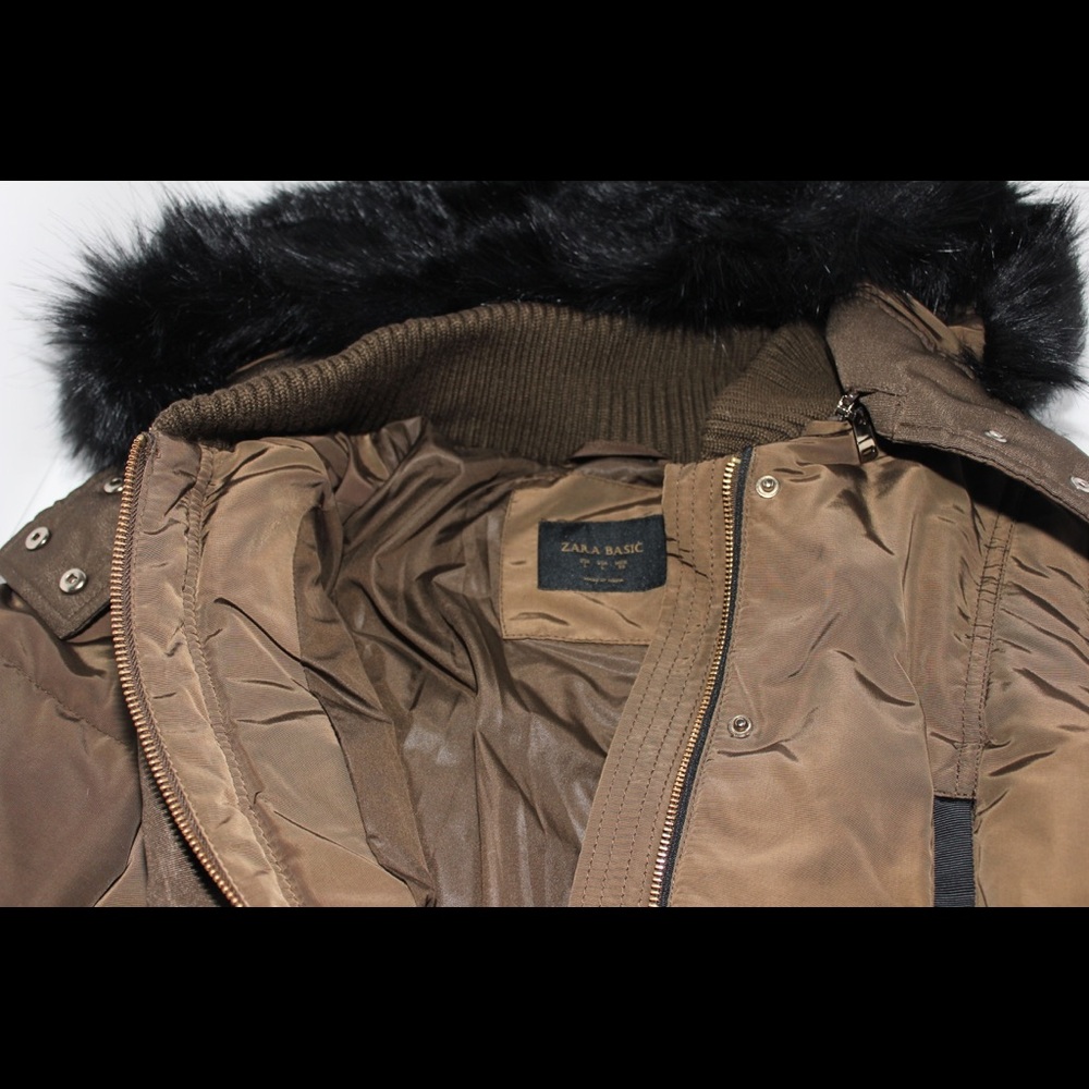 Zara Luxe Brown Puffer Faux Fur Hooded Coat - Picture 7 of 7