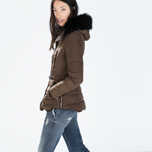 Zara Luxe Brown Puffer Faux Fur Hooded Coat - Picture 2 of 7