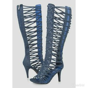 TALL STRPPY HEELED GLADIATOR - Color: jean, Siz