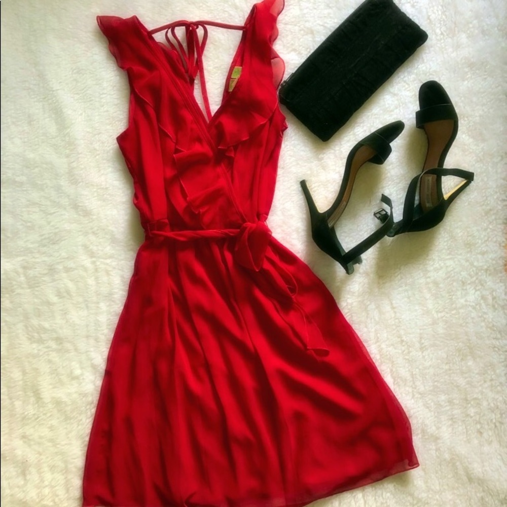 Red ruffled cocktail dress