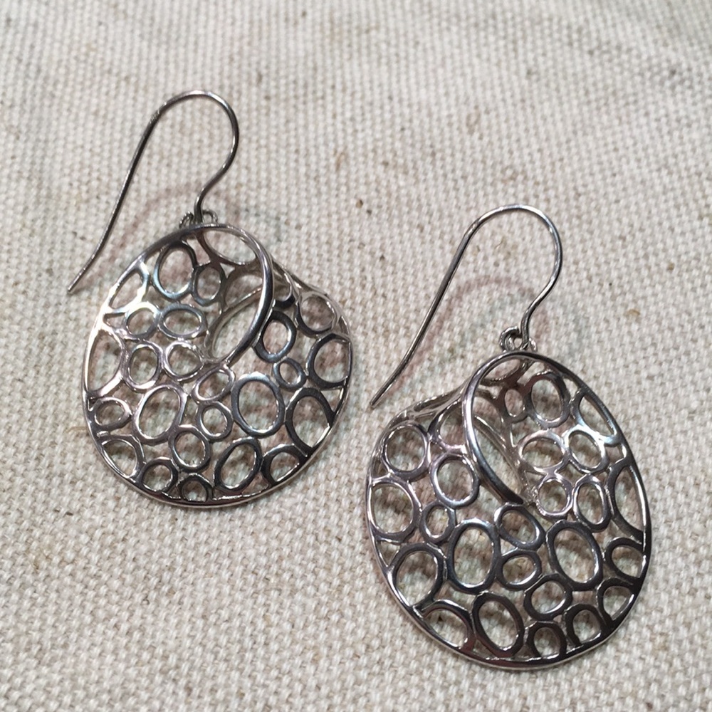 Sterling Dangle Earrings Modern Circle Design
