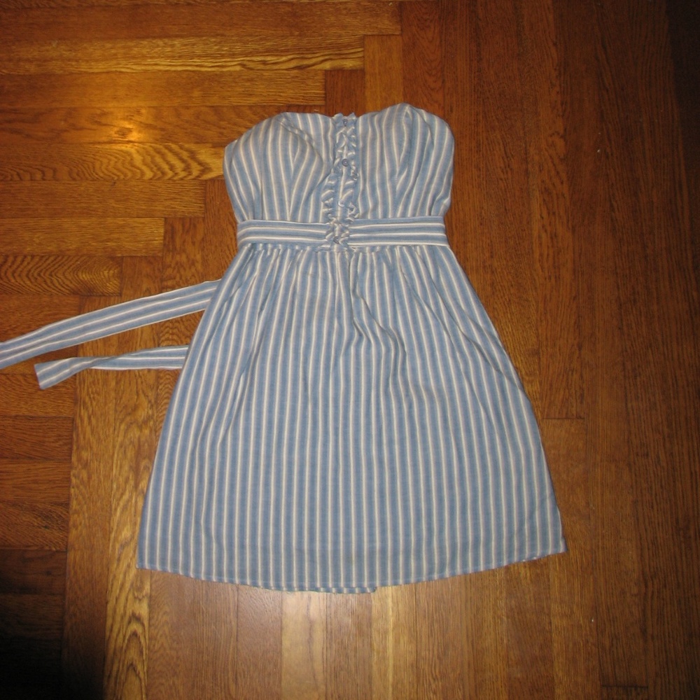 Strapless Blue & White Striped Sun Dress