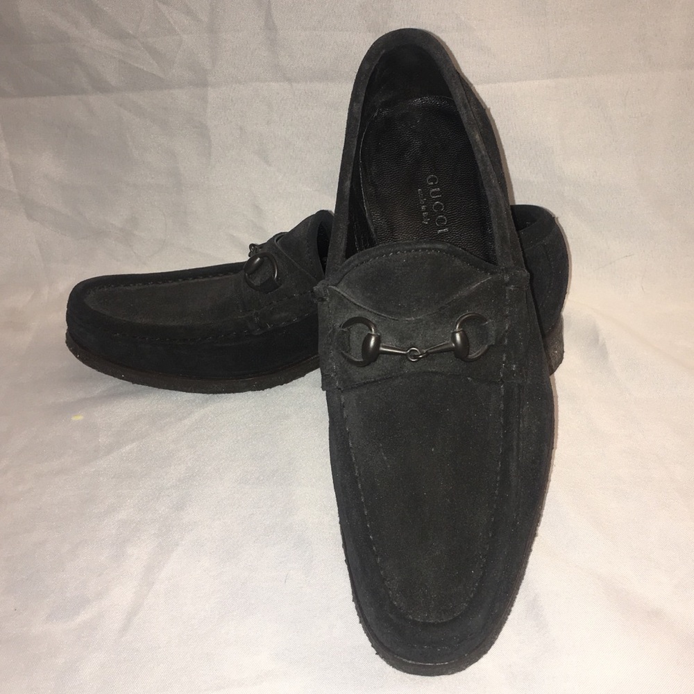 GUCCI Italy Black Suede Leather Horsebit Shoes