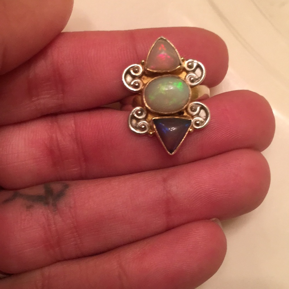 💍Sterling silver/14kt gold Ethiopian Opal ring