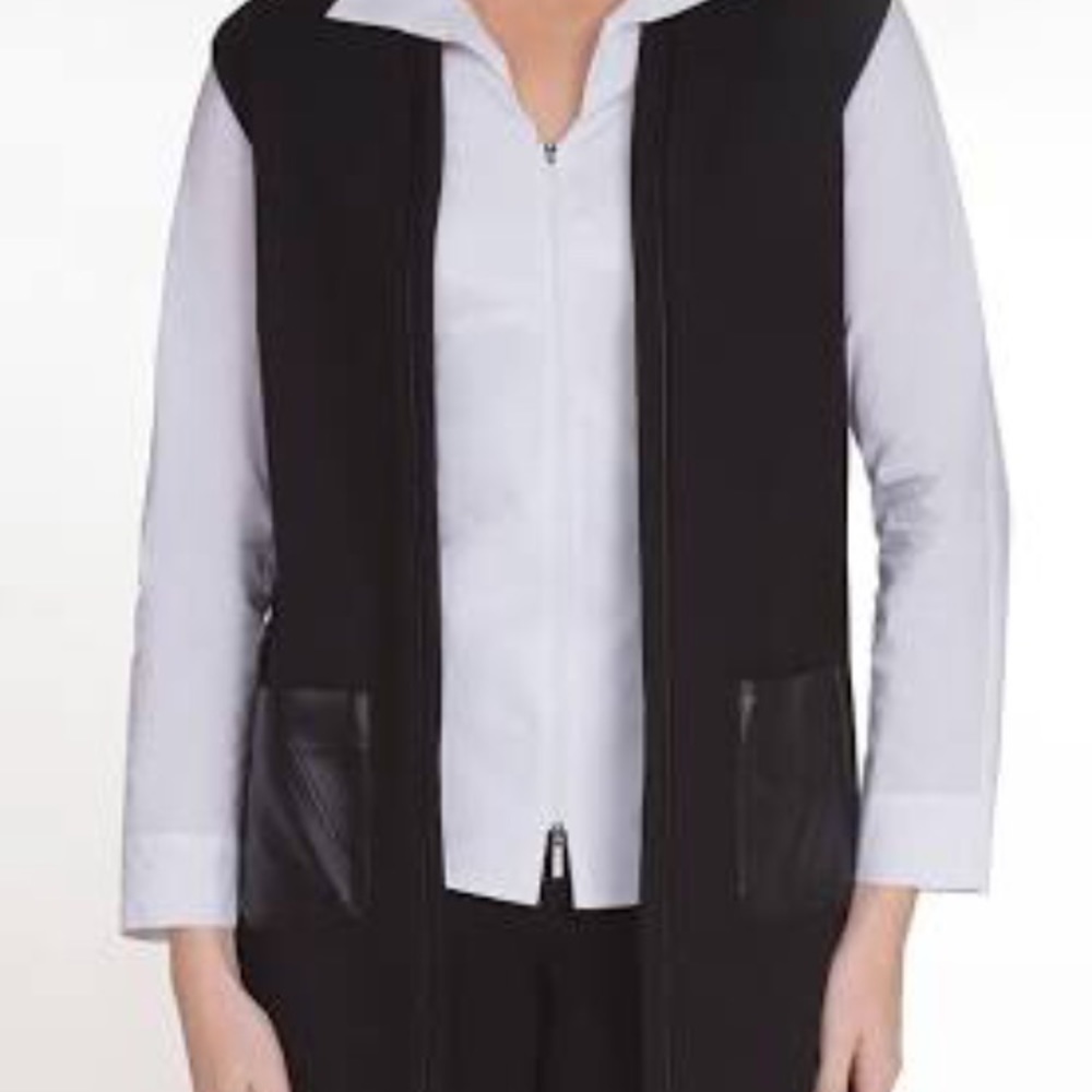 Ming Wang Leather Detail Ponte Knit Vest Medium