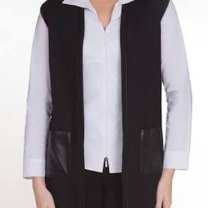 Ming Wang Leather Detail Ponte Knit Vest Medium