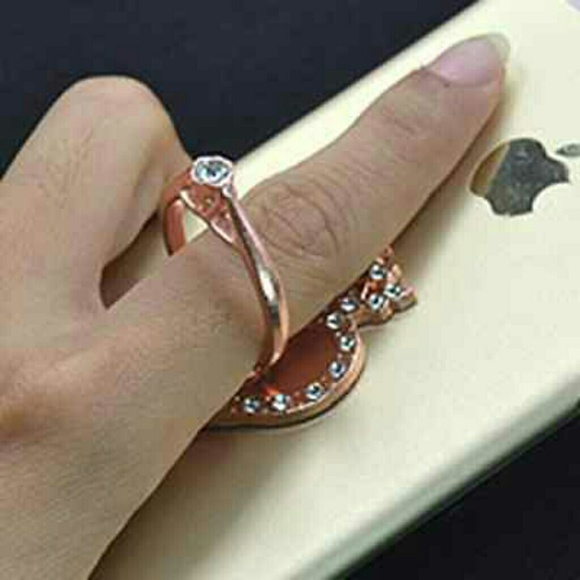 BOGO-Heart with Crown and Rhinestone Phone Ring - Picture 2 of 5