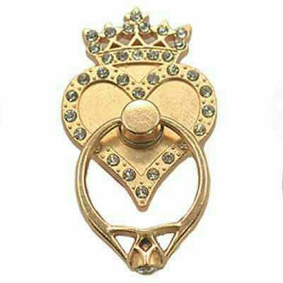 BOGO-Heart with Crown and Rhinestone Phone Ring - Picture 3 of 5