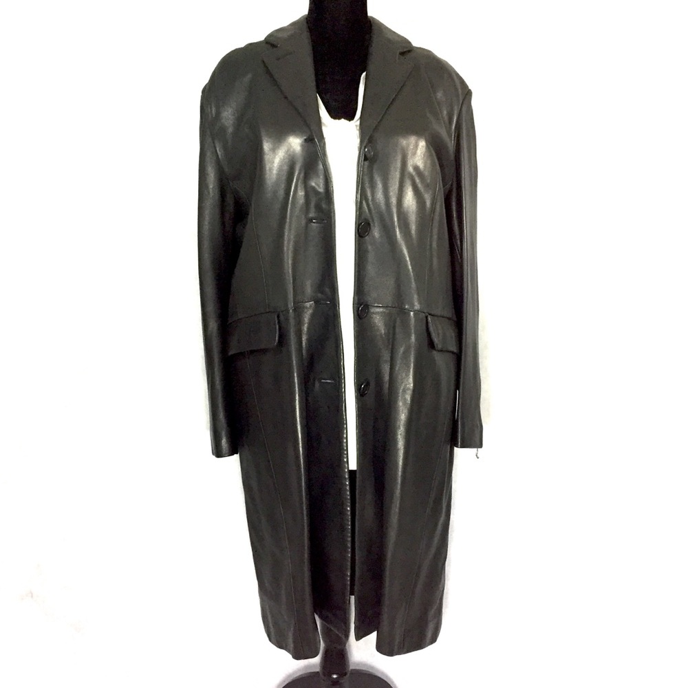 Calvin Klein Black Lambskin Long Trenchcoat