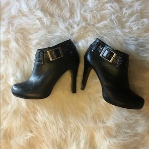 Maurice's black leather booties with buckle