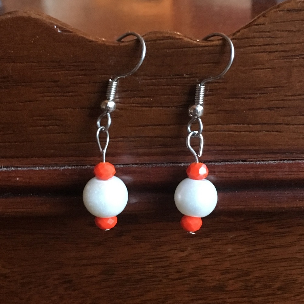 3/$10 Red and white beaded earrings