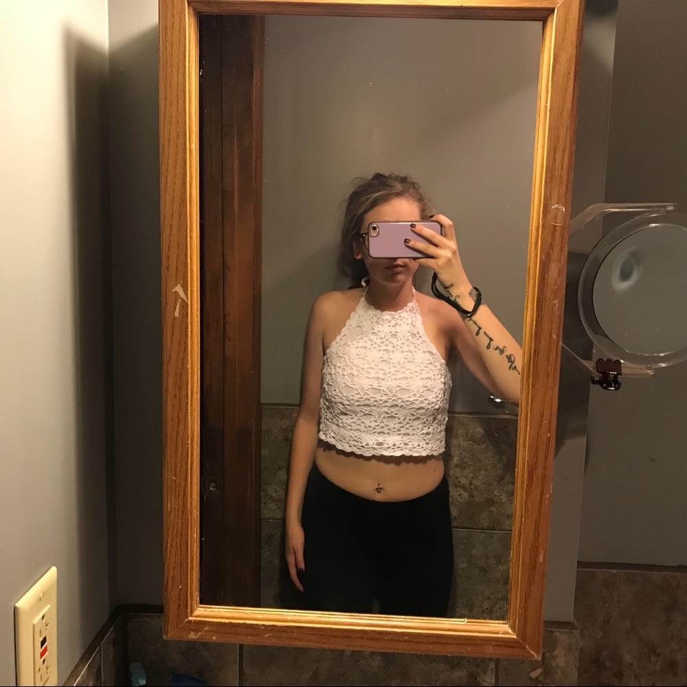 Knitted lace halter crop top