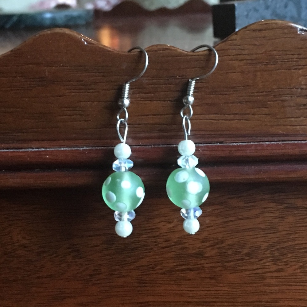3/$10 Small green and white polka dot earrings