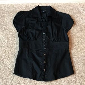 Black short sleeve button down shirt.