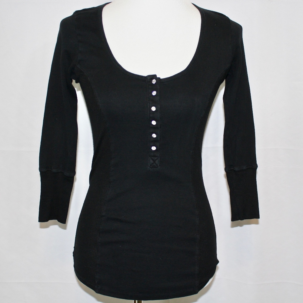 Meringue Black 3/4 Sleeve Top with Jewels