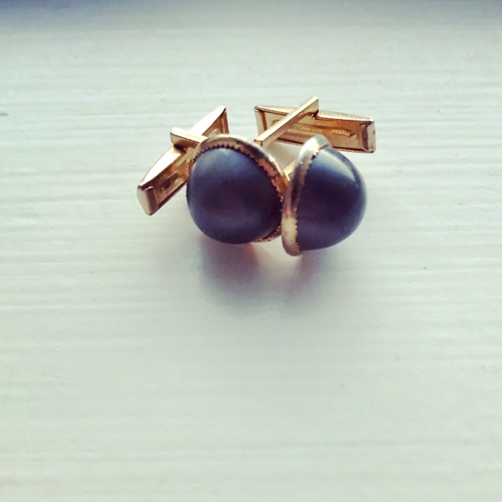 Vintage gold & blue gray Men’s cuff links - Picture 1 of 5