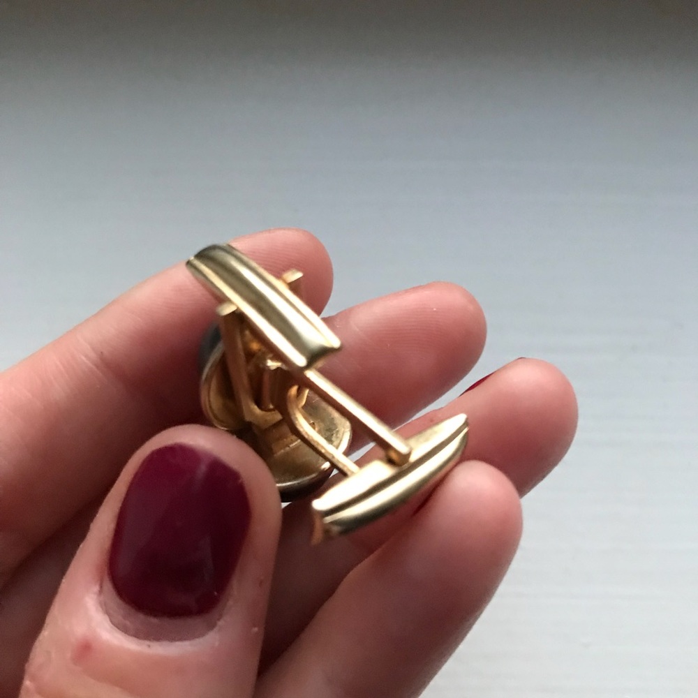 Vintage gold & blue gray Men’s cuff links - Picture 3 of 5