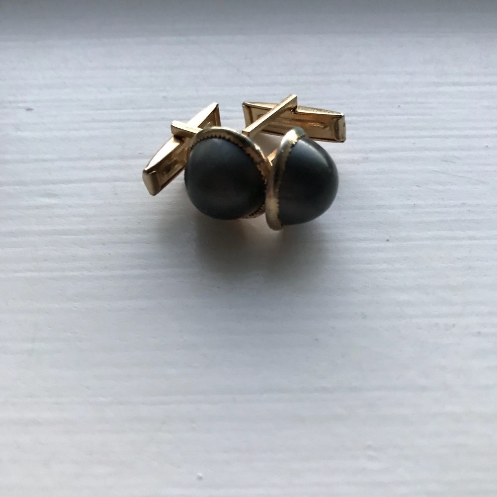 Vintage gold & blue gray Men’s cuff links - Picture 5 of 5