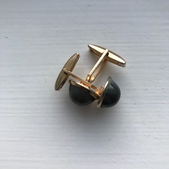 Vintage gold & blue gray Men’s cuff links - Picture 2 of 5