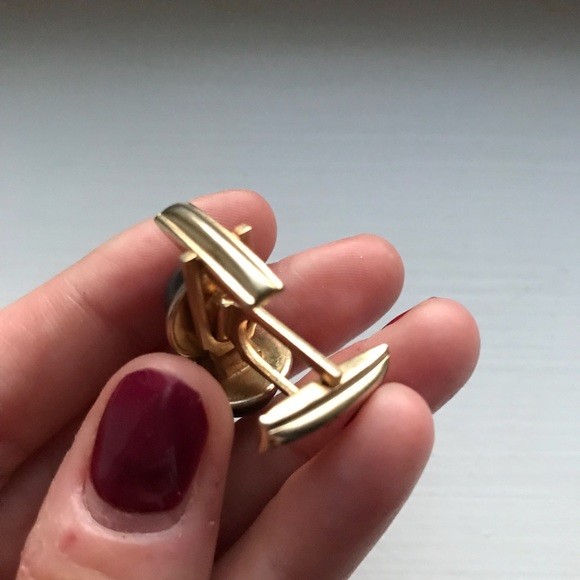 Vintage gold & blue gray Men’s cuff links - Picture 3 of 5