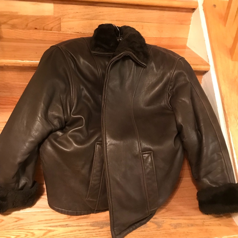 Brown faux fur and leather jacket