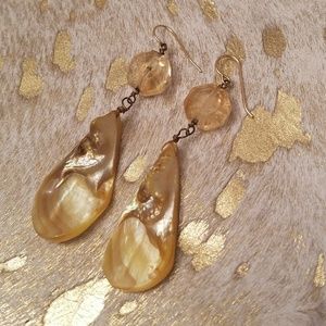 Yellow Shell and Crystal Drop Earrings