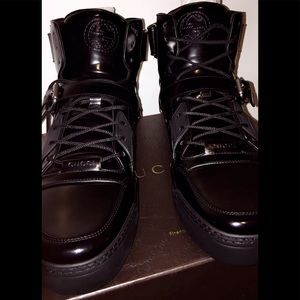 Gucci Black Leather High Top Shoes