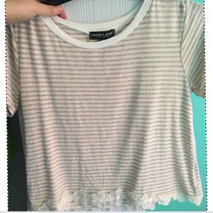 Striped lace trim crop top