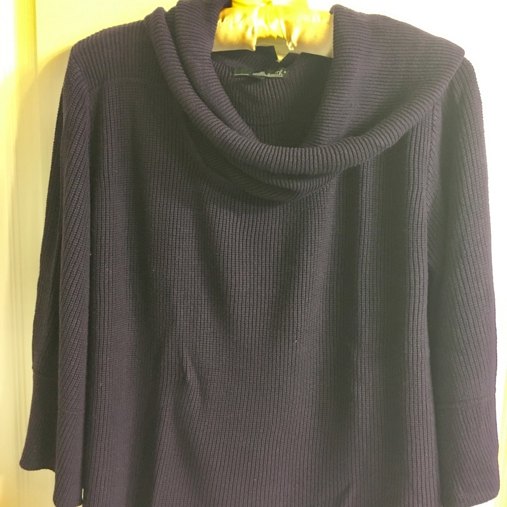 Purple loose fit cowl neck 3/4 sleeves sweater