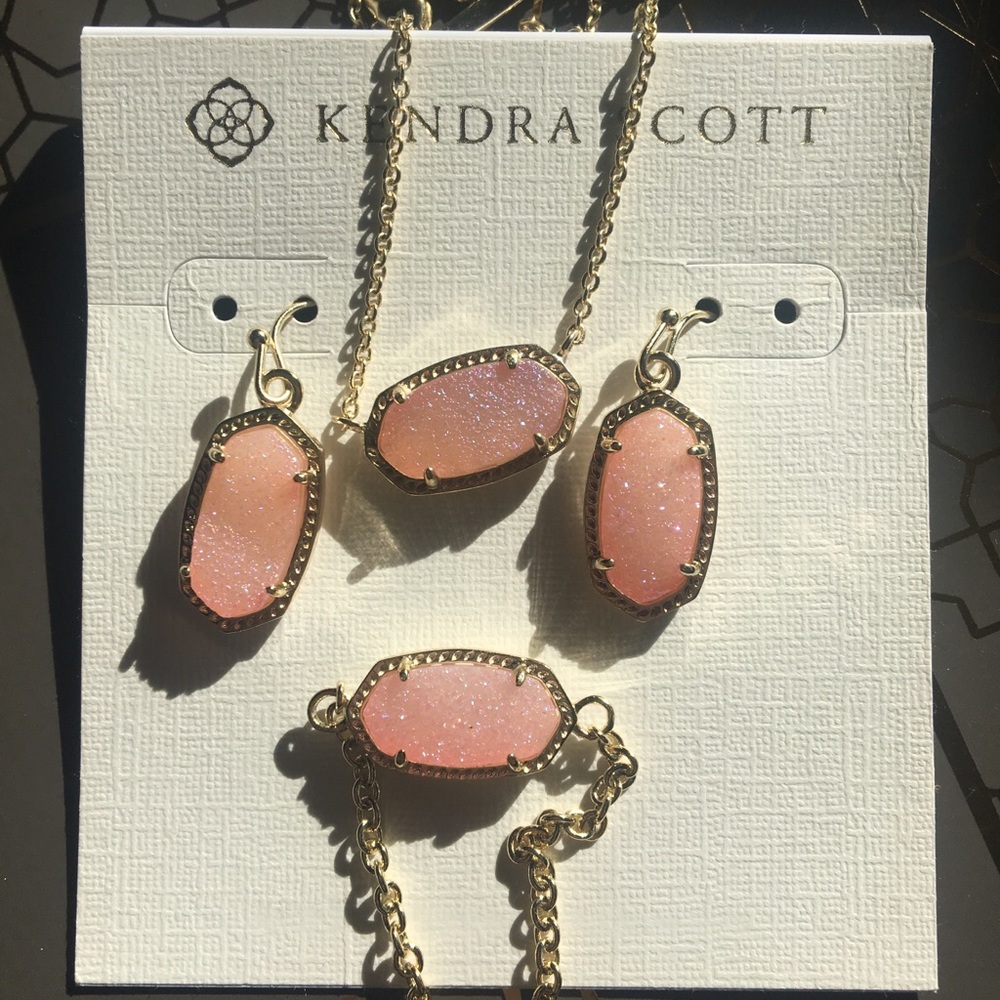 Pink Drusy/gold Set