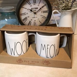 Rae Dunn woof and meow mugs