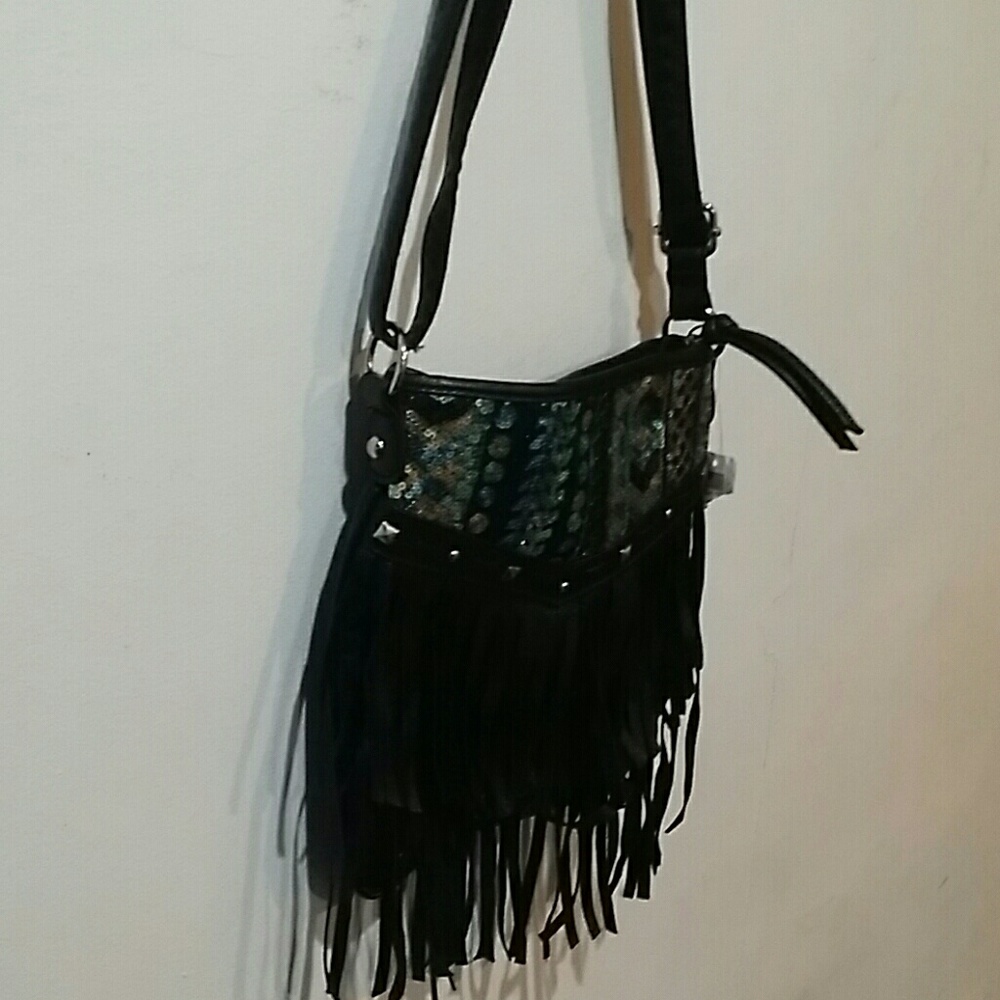 Black sequence purse with frills