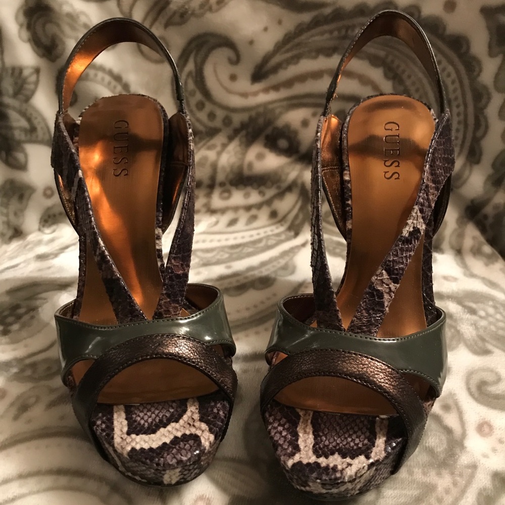 Guess Green Snakeskin Heels