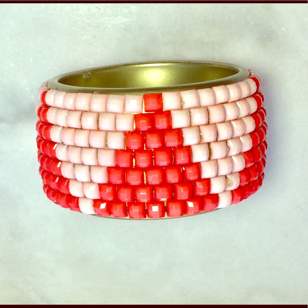 💄Mosaic Coral Pale Pink Geometric Cuff Bracelet💄