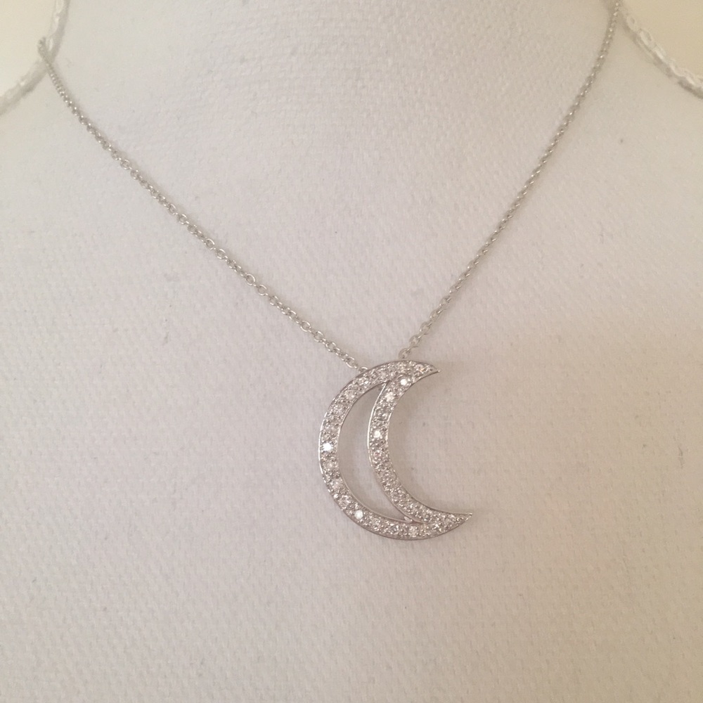 Sterling Silver Pave CZ Crescent Moon Necklace