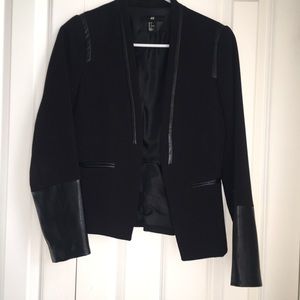 H&M black fitted blazer with leather detail